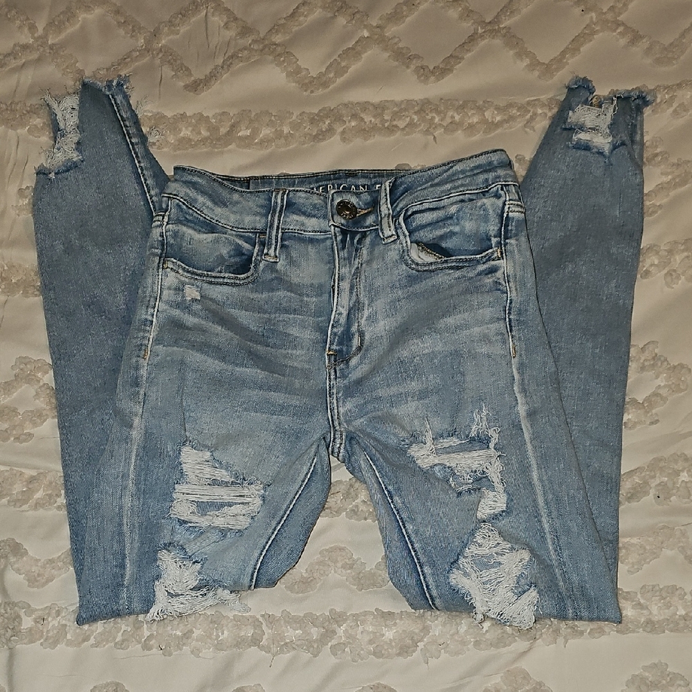American Eagle Outfitters Ripped Blue Skinny Jeans